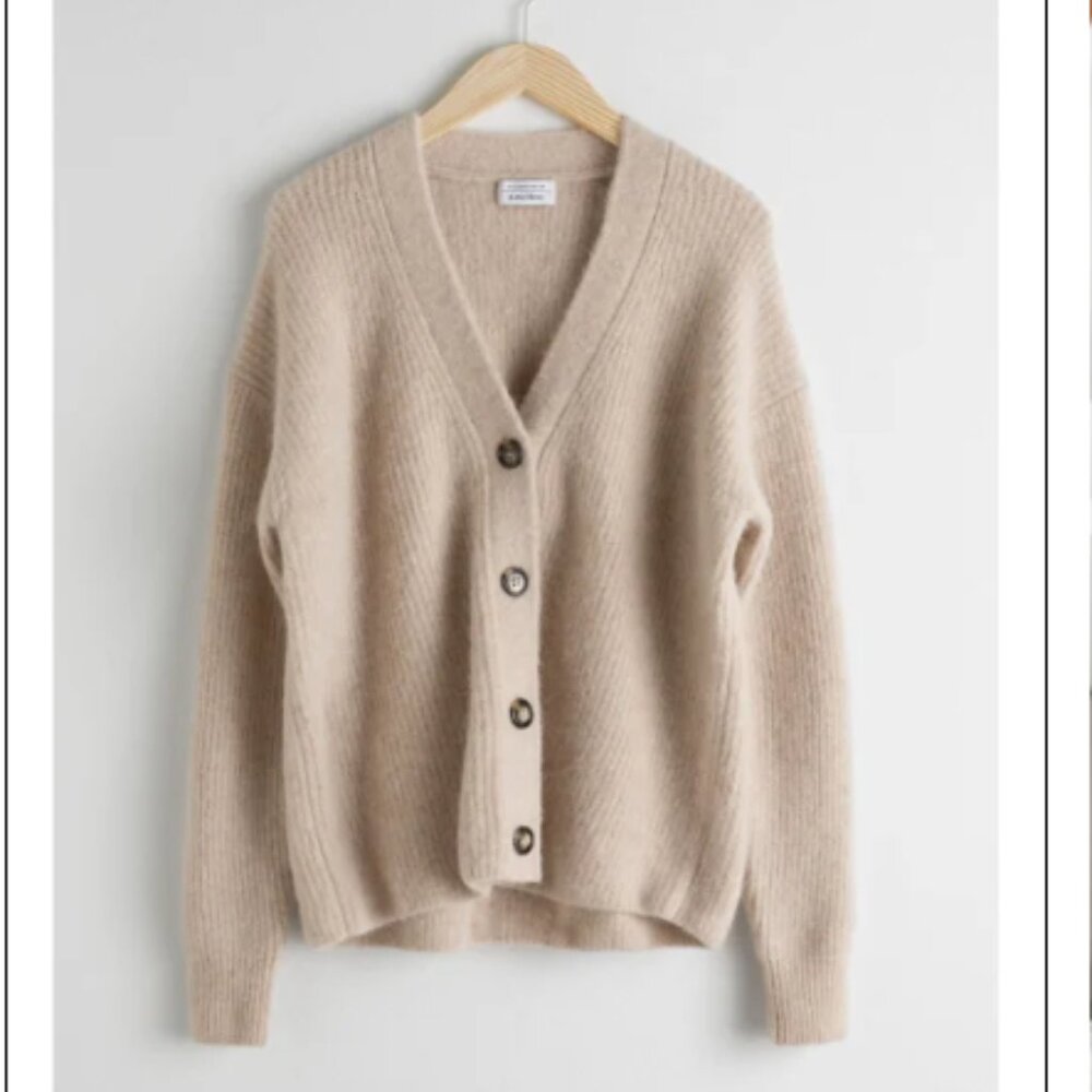 & other stories - Oversized Alpaca Blend Cardigan | Size Small | Beige Champagne - Picture 7 of 12